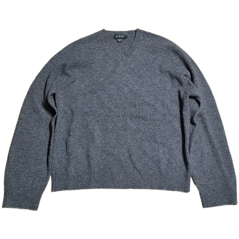 J. Crew‎ V Neck Lambswool Sweater Men's Size Large Gray Pullover Classic